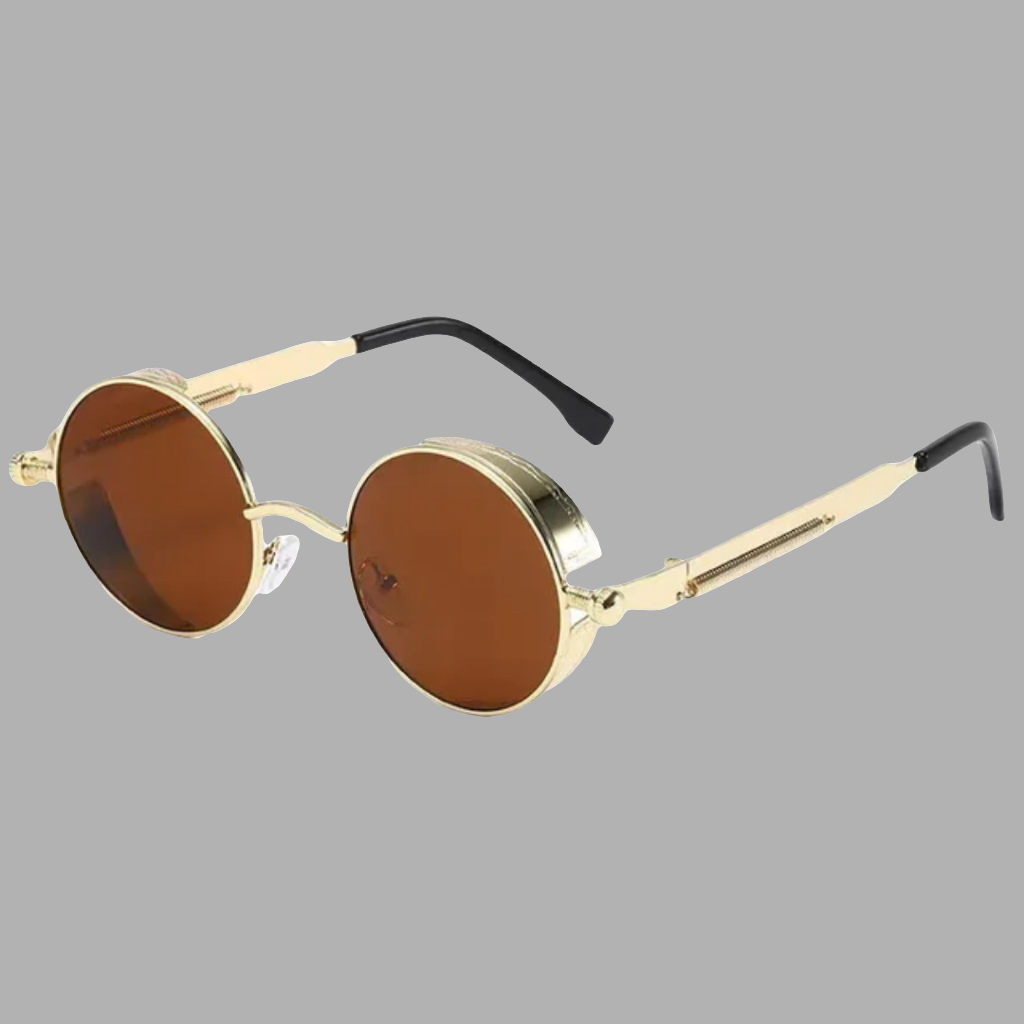 Trendy designer men's round frame vintage sunglasses, UV400 ens protection